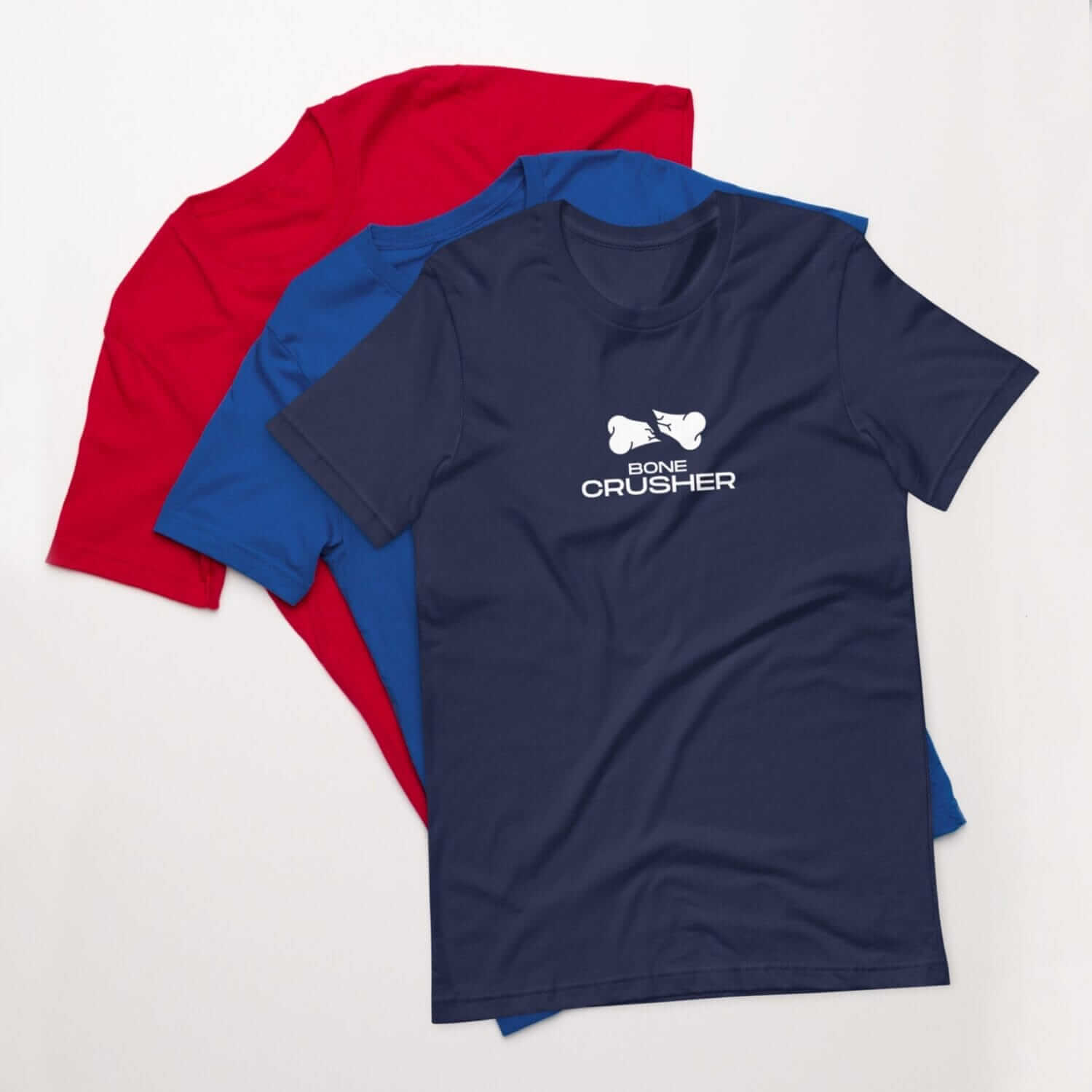 Three t - shirts with the logo of a company on them.