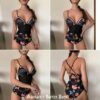 Four pictures of a woman in a Vintage Retro Bathing Suit.