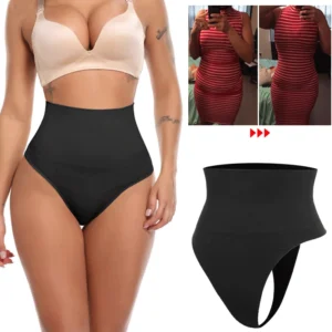 A woman in a striped bikini and a woman in an Every-Day Tummy Control Thong.
