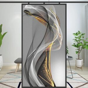 Golding Abstract swirling sculpture with gold highlights on display in a modern living space.