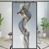 Abstract swirls of smoke-like patterns on a vertical canvas, displayed in a modern room with minimalist decor, feature GOLDING ABSTRACT elements enhancing the GOLDING ABSTRACT design.