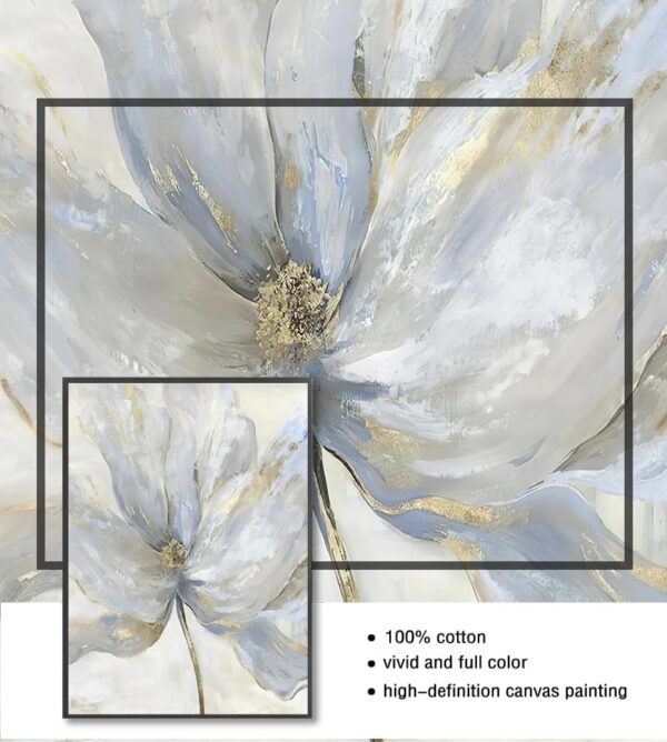 Abstract SCANDINAVIAN FLOWER canvas painting with neutral tones and gold accents.